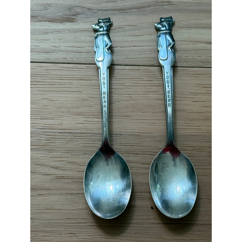 Hanna-Barbera Yogi Bear Cereal Spoons Silver 1960s Set of 2 Vintage MCM Retro